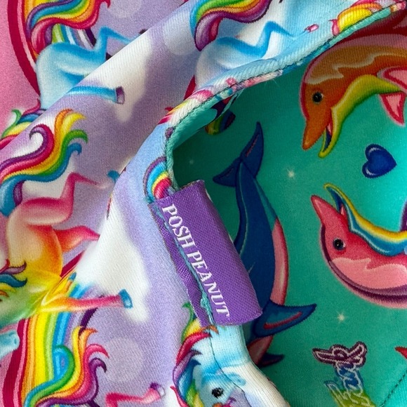 Lisa Frank X Posh Peanut Dancing Dolphins Unicorn Reversible Swimsuit Girls Sz 8 - Picture 4 of 9